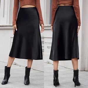 Midi satin slip skirt High Waist trendy classic y2k business casual black